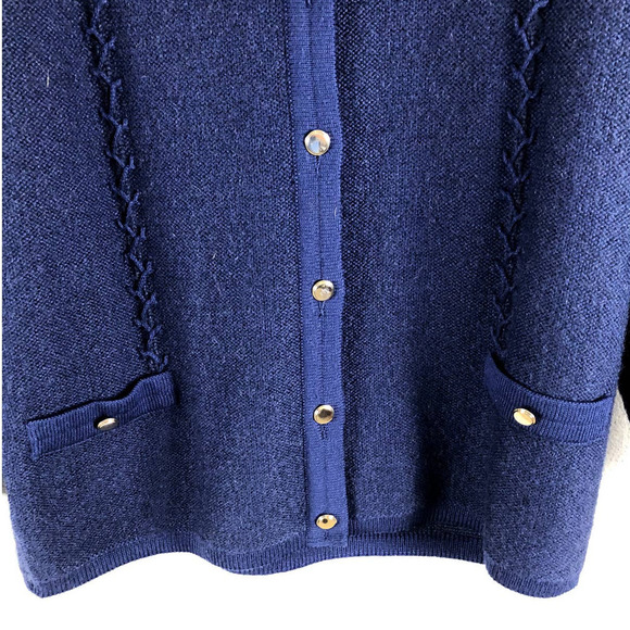 VINTAGE 90s St Georges Sweater Cardigan Blue Mohair Blend Italian Made Sz Large - Picture 4 of 12